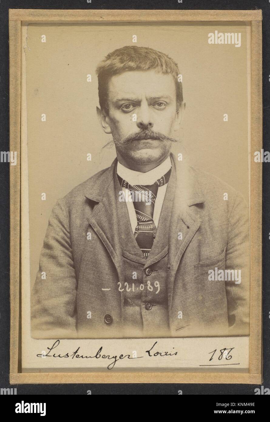 Lustenberger. Louis, Joseph. 38 ans, le 16/3/56 à Paris XXe. Ciseleur. Anarchiste. 17/7/94. Artist: Alphonse Bertillon (French, 1853-1914); Date: Stock Photo