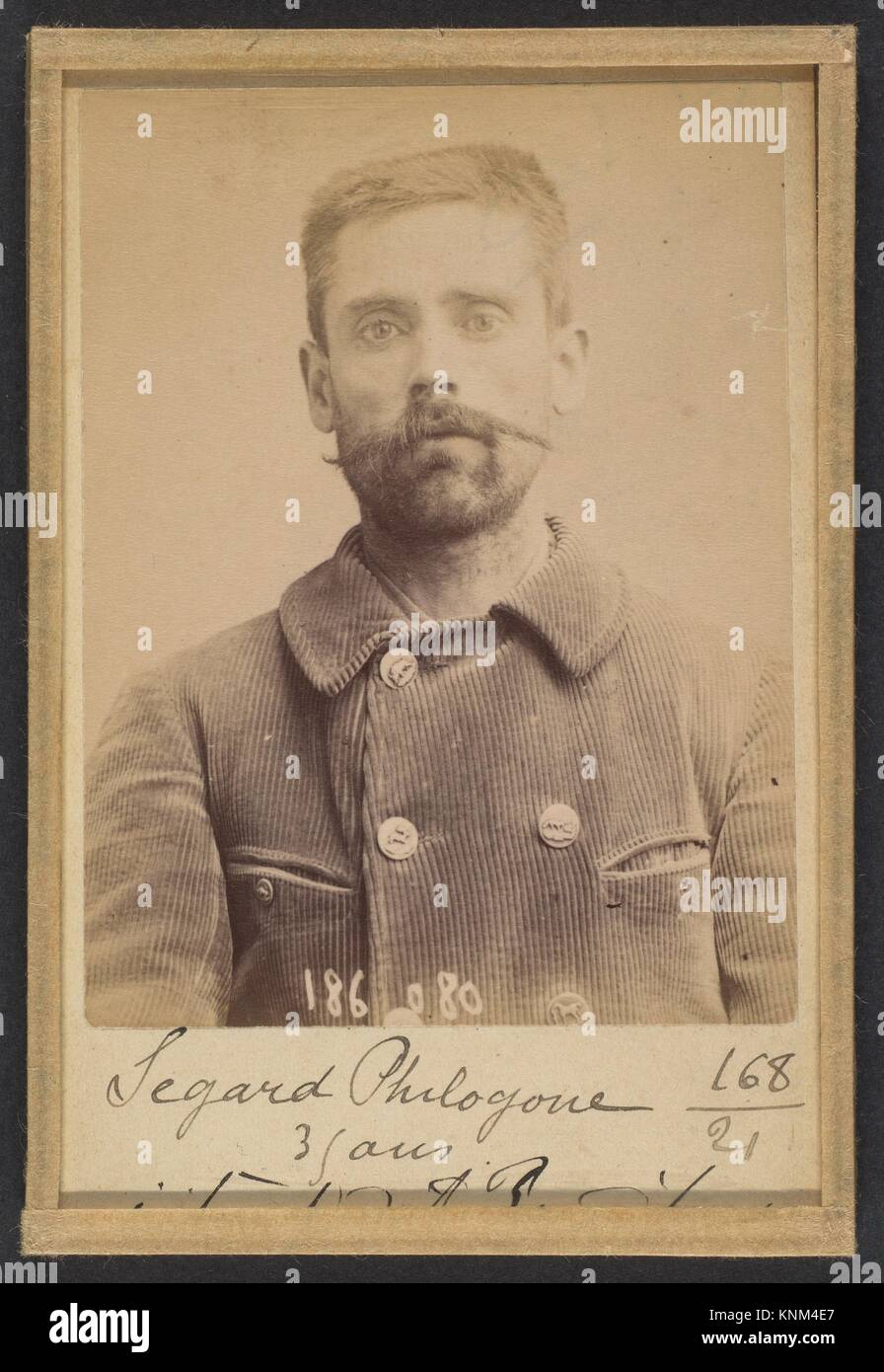Segard. Philogone. 44 ans (35 ans inscrit sur la photo), né à Salond (Somme). Journaliste. Anarchiste. Artist: Alphonse Bertillon (French, Stock Photo