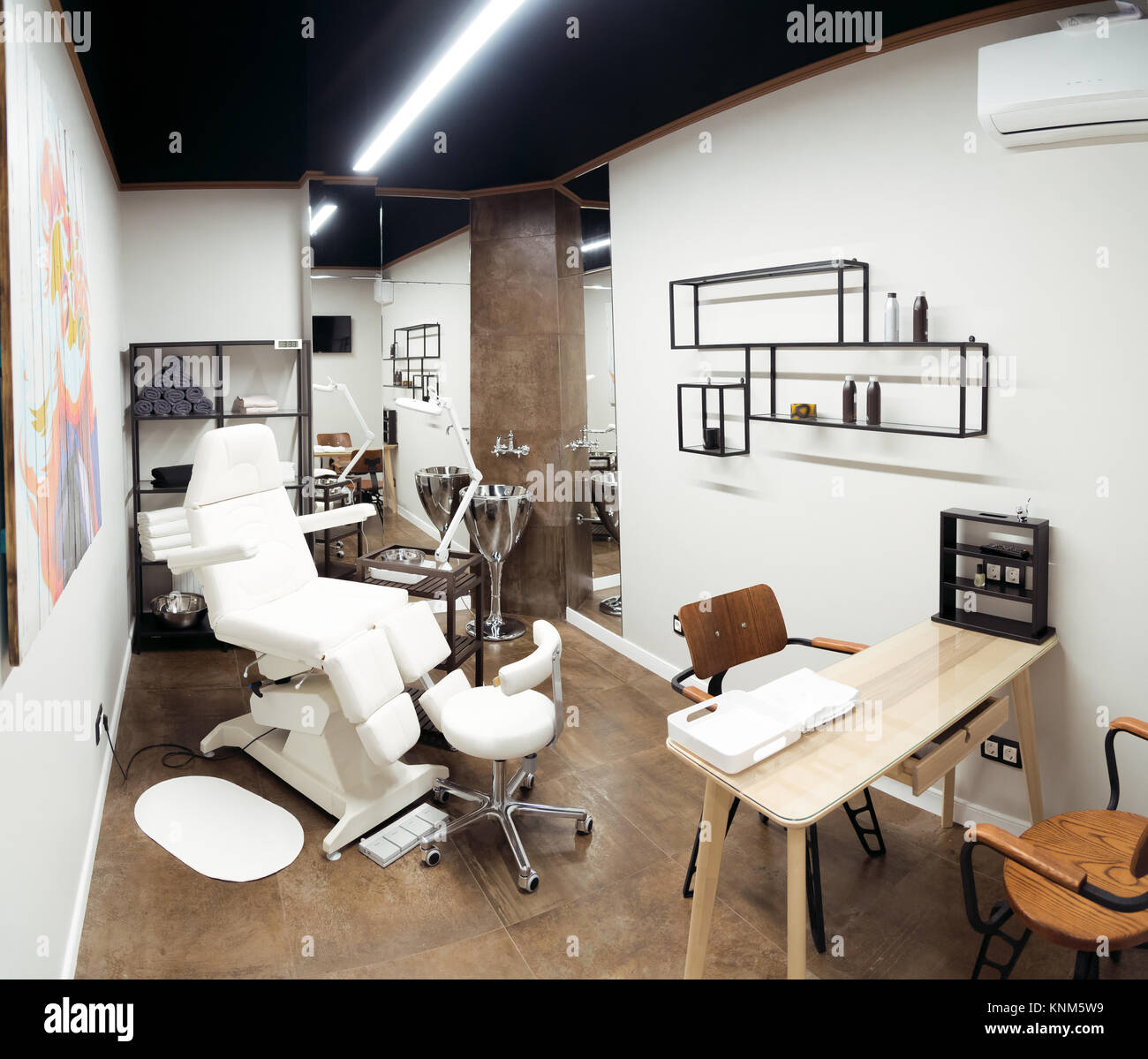Interior View Of Luxury Beauty And Barbershop Salon Stock