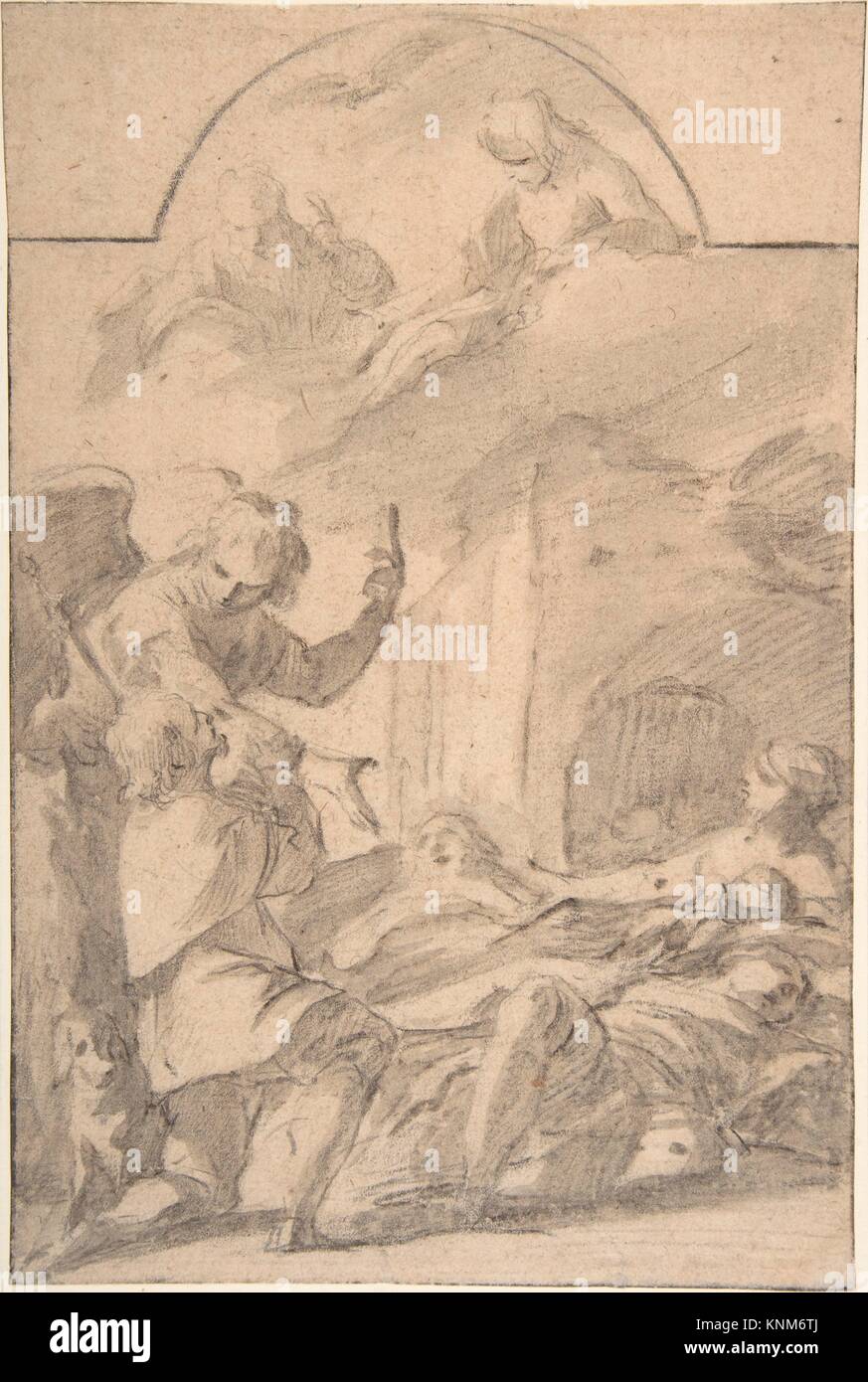 St. Roch Interceding before the Holy Trinity for Plague Victims. Artist: Laurent de La Hyre (French, Paris 1606-1656 Paris); Date: 17th century; Stock Photo