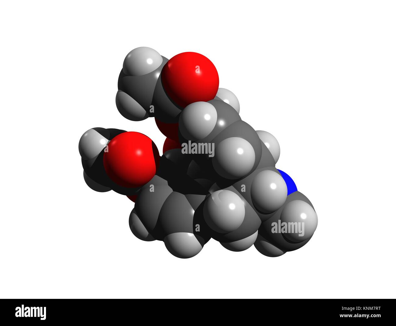 Molecular structure of heroin (diamorphine), an opioid mostly used as a recreational drug, 3D rendering Stock Photo