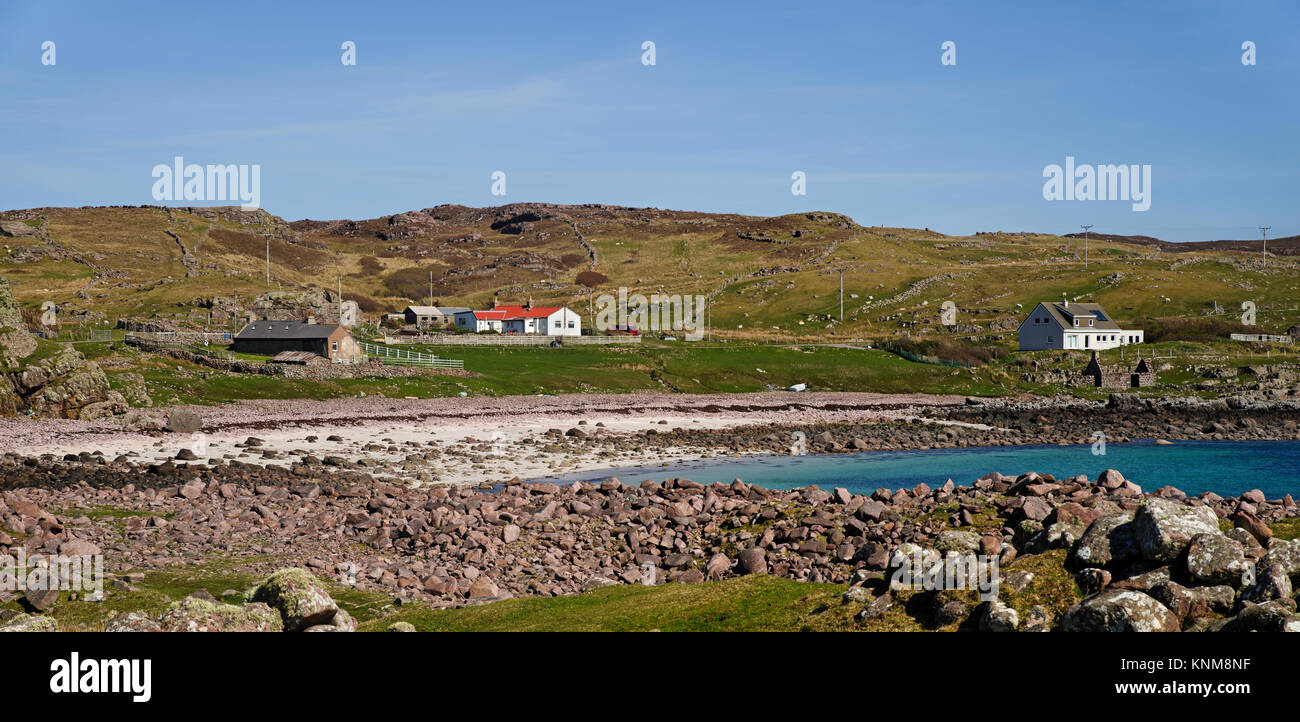 The small sandy beach at Reiff, a remote crofting settlement in the northwestern edge of the Coigach Pensinsula, Wester Ross, Scottish Highlands, UK Stock Photo