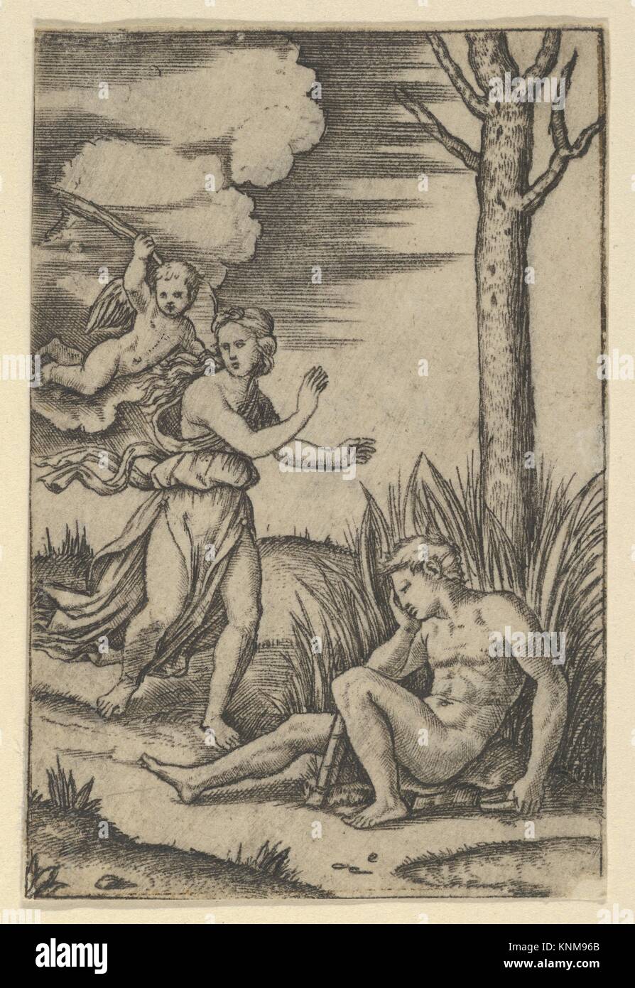 Diana followed by cupid at left, Endymion at right. Artist: Marcantonio ...