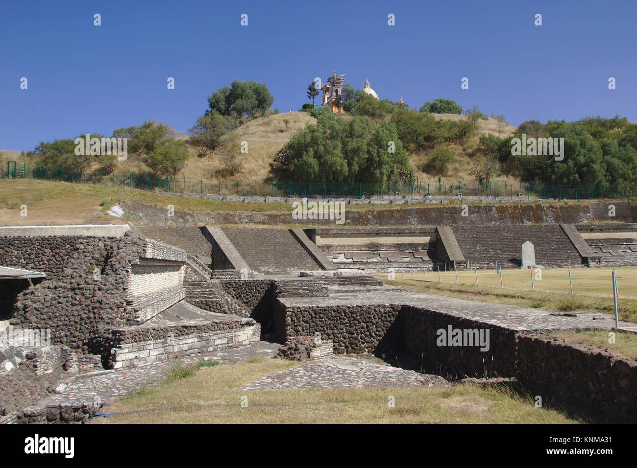 Cholula, Courtyard of Altars and Pyramid, Mexico Stock Photo