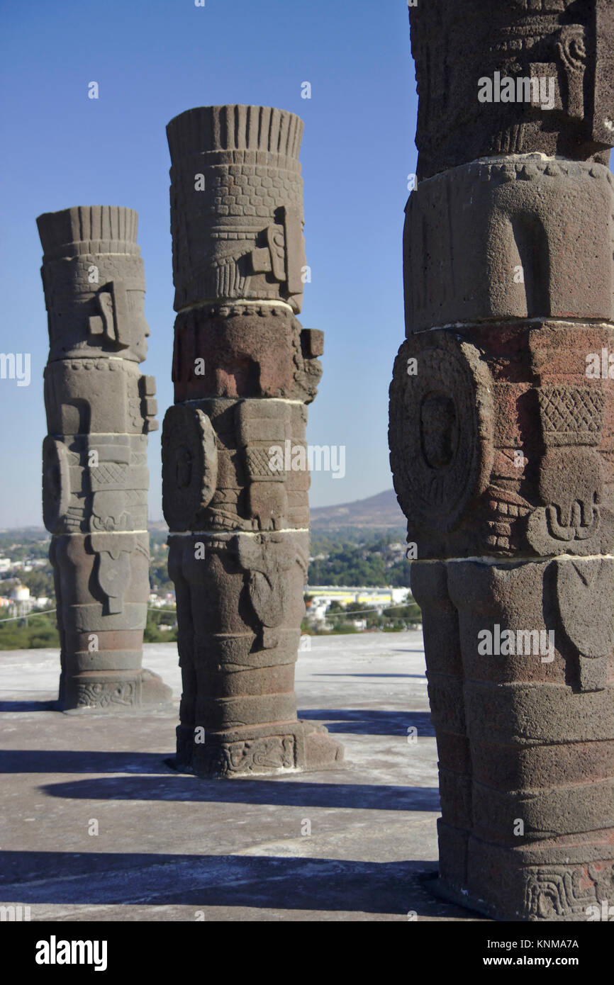 Atlantean columns on pyramid B, Tula, Mexico Stock Photo