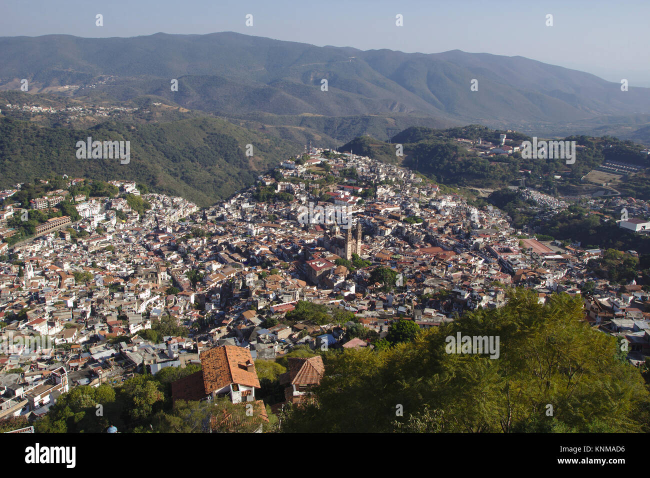 Santa Prisa Church and city, Taxco, view from Christ Statue,  Mexico Stock Photo