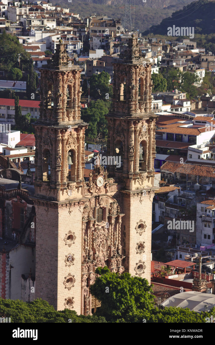 Santa Prisa Church, view from Guadelupe, Taxco, Mexico Stock Photo