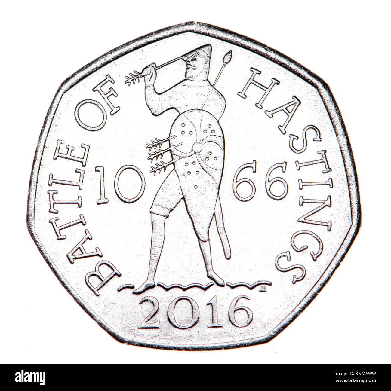 British commemorative 50p coin. 950th anniversary of the Battle of Hastings (John Bergdahl: 2016) Stock Photo