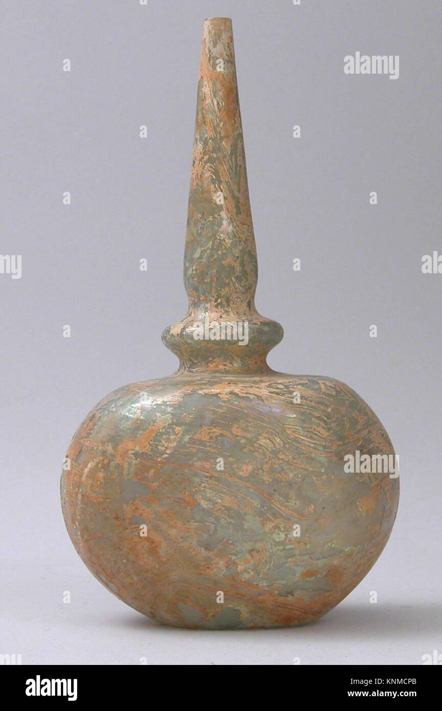 Bottle (Qumqum), 13th century, Attributed to Syria, Medium: Glass; blown, tooled on the pontil Stock Photo