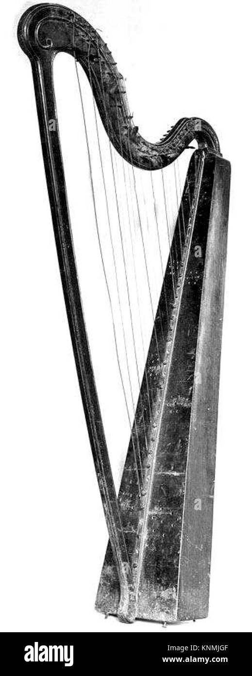 A historic harp preserved in a museum collection, illustrating string ...