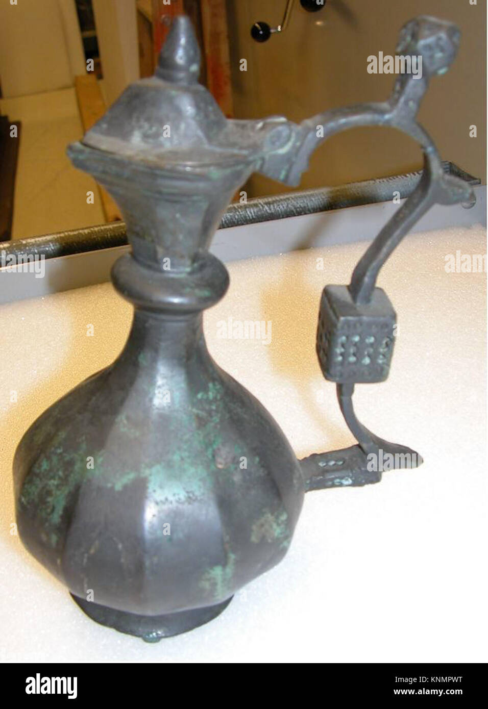 Photograph of an ewer, a pitcher-shaped vessel, showing its spout ...