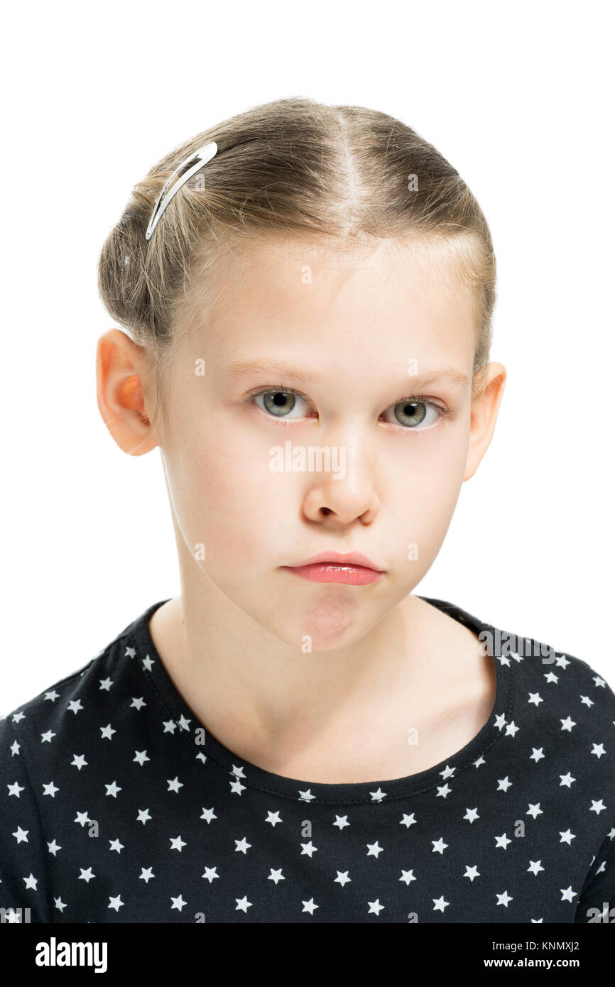 Child is sad, on white background isolated Stock Photo