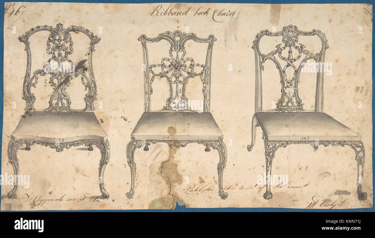 Ribband Back Chairs. Artist: Thomas Chippendale (British, baptised Otley, West Yorkshire 1718-1779 London); Date: mid-18th-late 18th century; Medium: Stock Photo