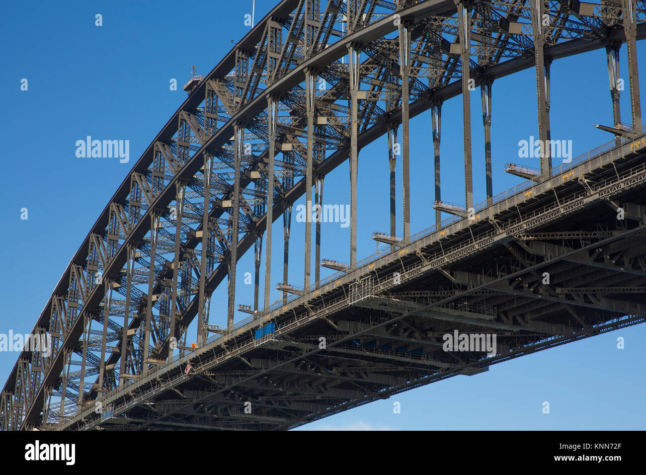 Close up shot of Sydney harbour bridge structure, against blue sky,Sydney,Australia Stock Photo