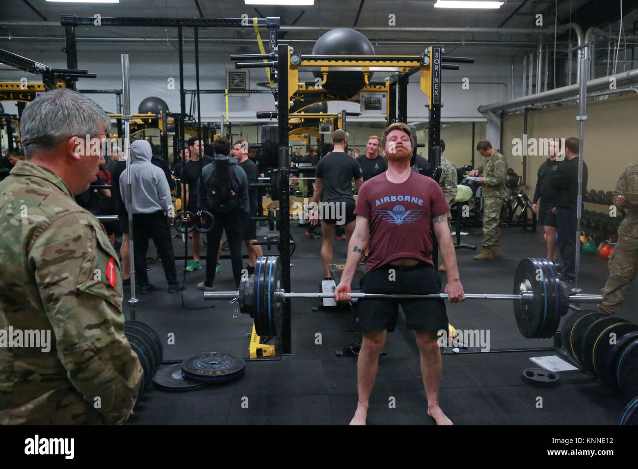 Members of the Canadian Special Operations Regiment (CSOR) participate in a lifting competition challenge during Menton week at Joint base Lewis-McChord, WA on December 5, 2017. Menton week celebrates the 1st Special Forces Group heritage, as its predecessor was the First Special Service Force, which disbanded in Menton, France at the end of World War II on Dec. 5, 1944. The unit, commonly referred to as the "Devils Brigade," is credited with a distinguished record of unconventional operations behind enemy lines. (US ARMY Stock Photo