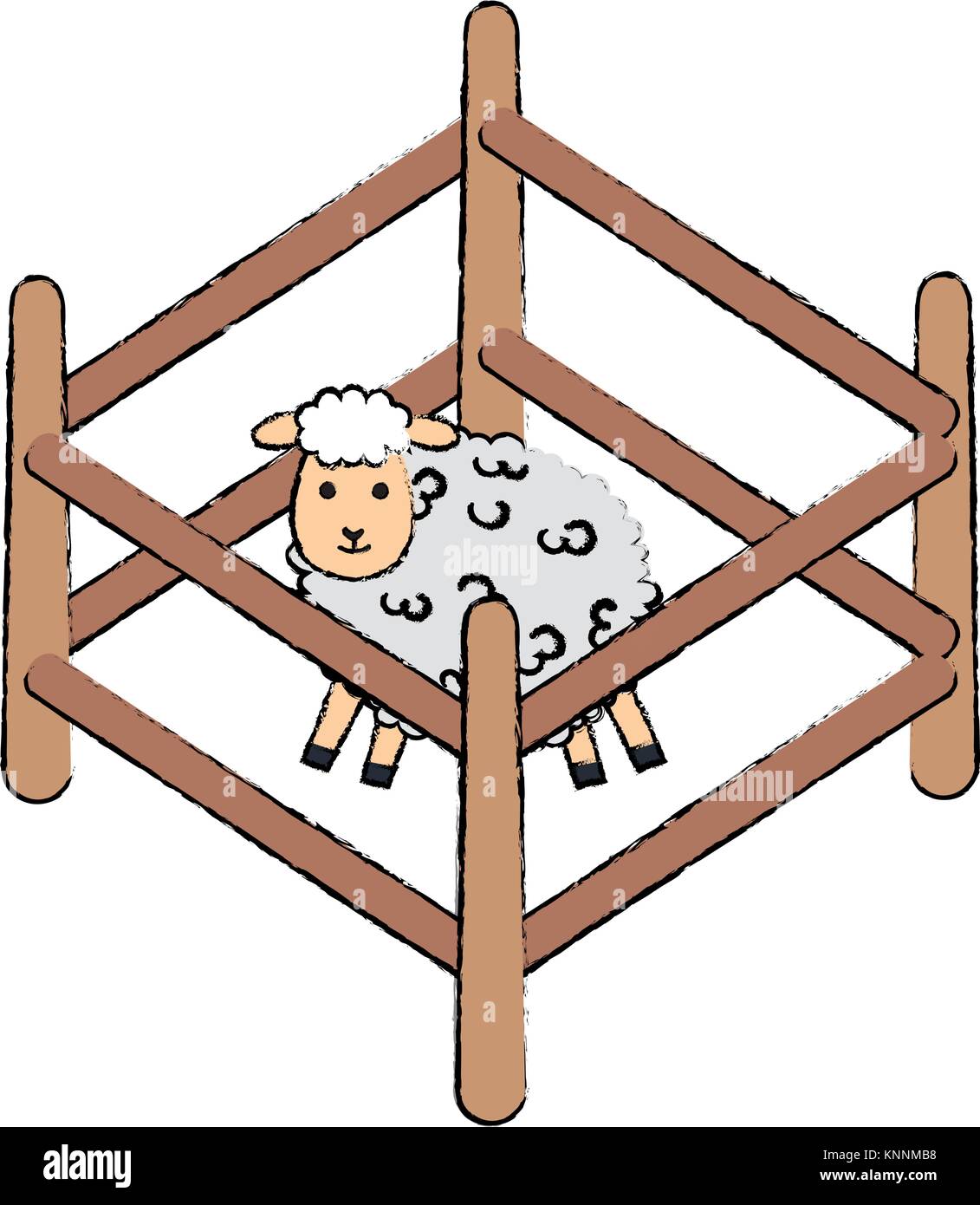 cute sheep in fence character icon vector illustration design Stock ...