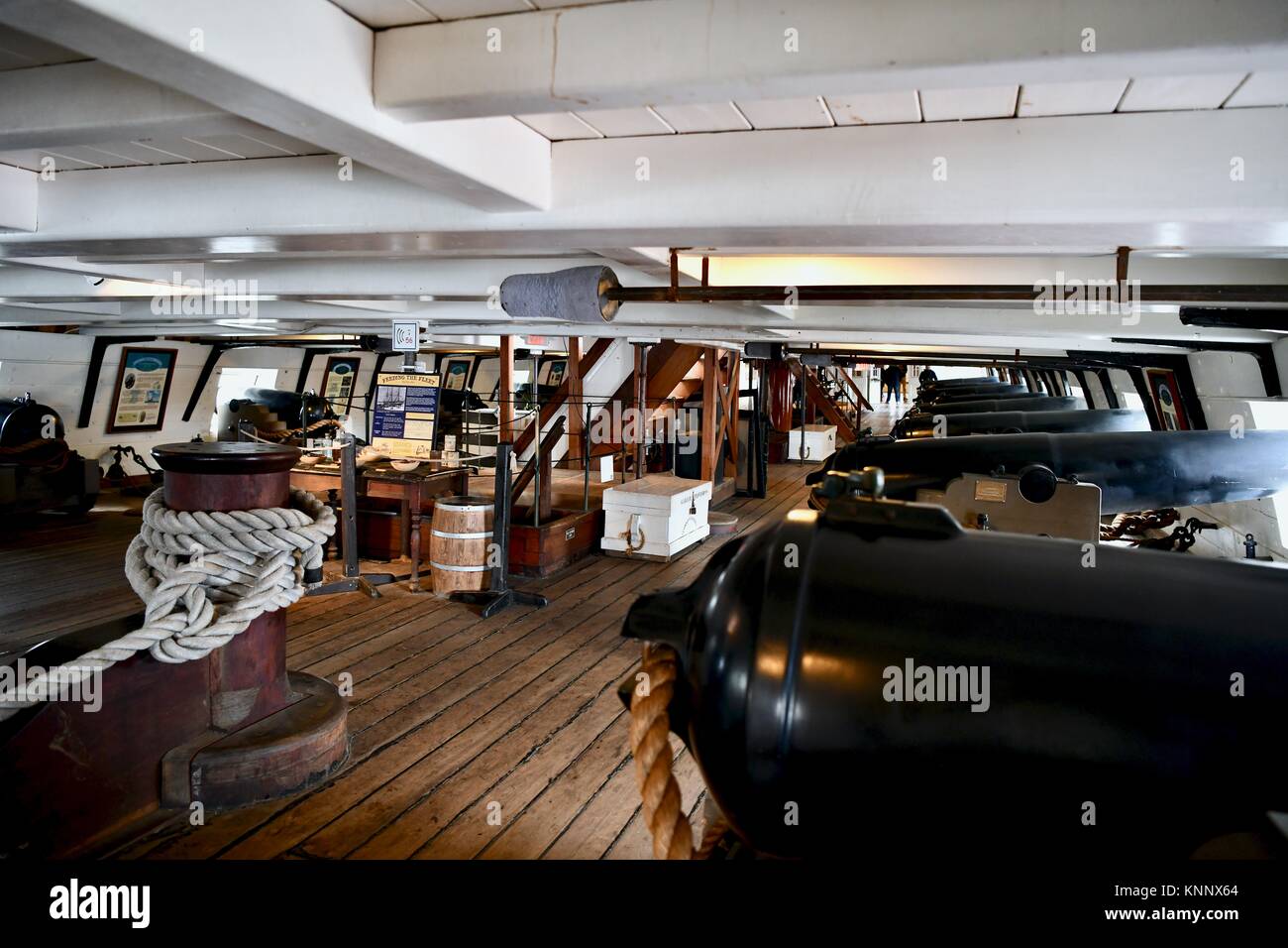 Historic USS Constellation navy ship cannons, Baltimore, MD, USA Stock Photo