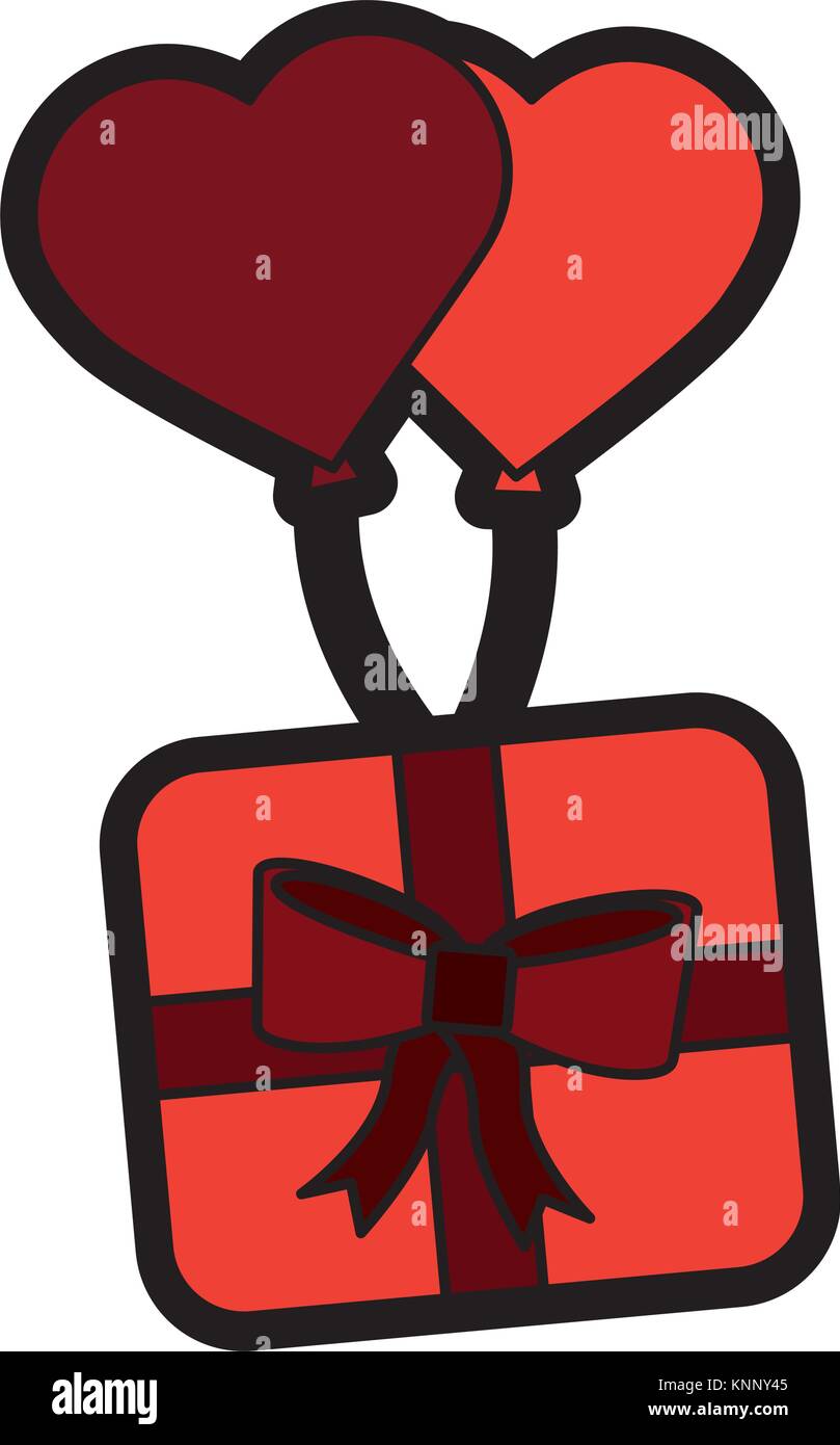 wrapped gift box flying with balloons heart romantic Stock Vector Image ...