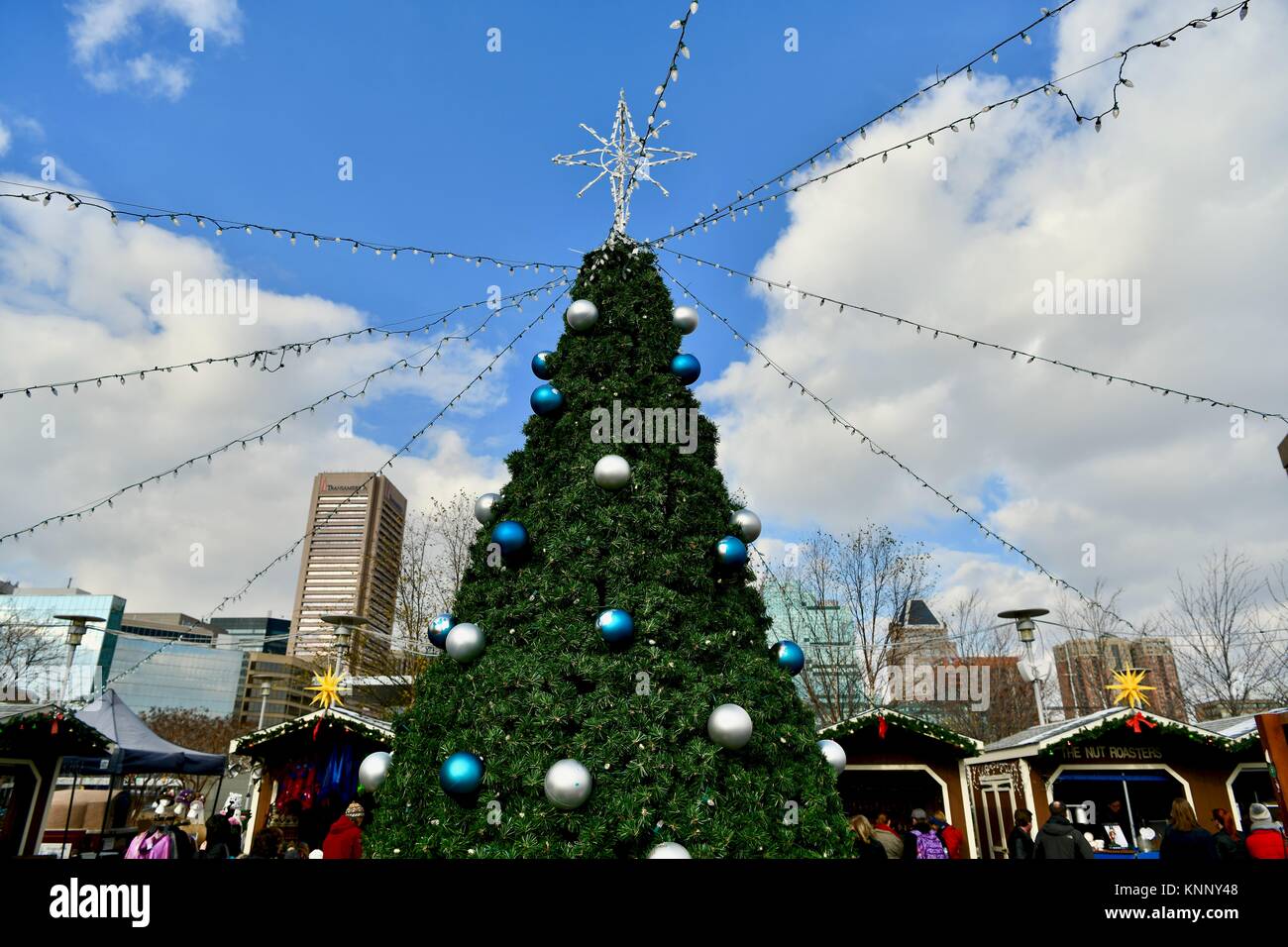 Christmas tree at the Baltimore Christmas market, Baltimore, MD, USA