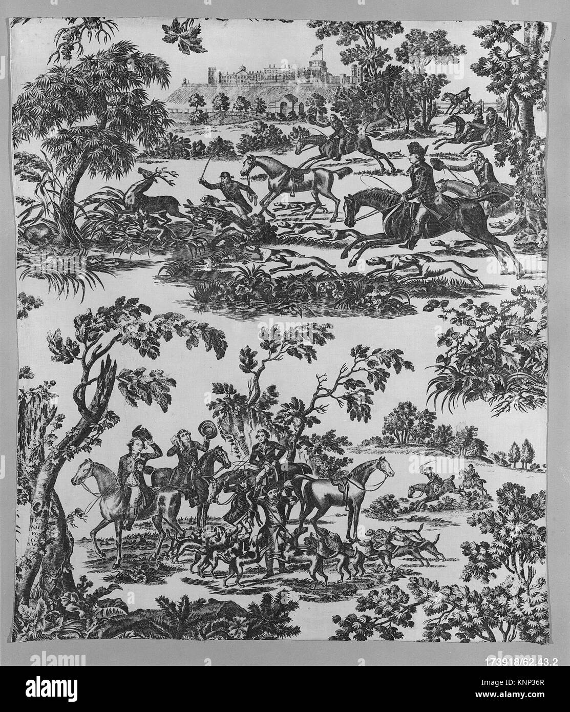 Copper plate printed cotton with King George III hunting in Windsor Park MET 173918 228850 Stock Photo