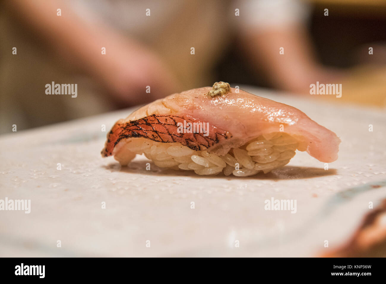 Sawara Spanish Mackerel Sushi At An Omakase Sushi Restaurant Stock Photo Alamy