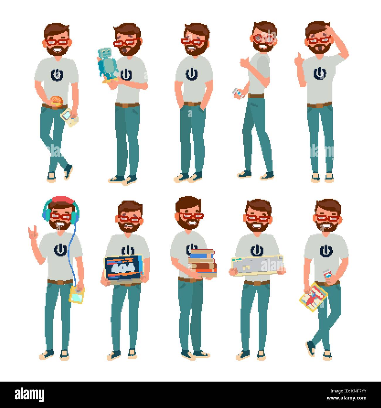 Geek Vector. Man. Isolated Flat Cartoon Character Illustration Stock Vector