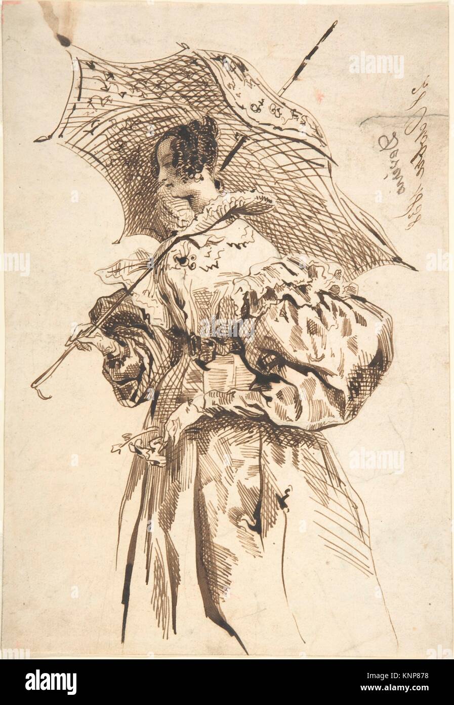 Lady with a Artist: Achille-Jacques-Jean-Marie Devéria (French, Paris 1800-1857 Paris); Date: 1838; Medium: Pen brown Dimensions Stock Photo - Alamy