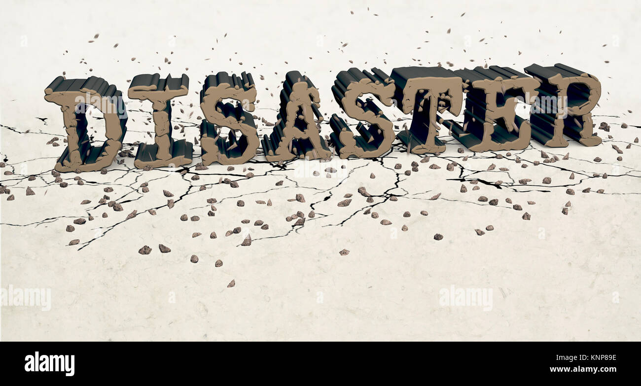 3D computer generated image showing disaster word crushing over ground