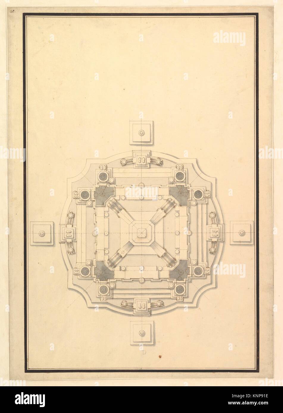Ground Plan for a Catafalque. Artist: Workshop of Giuseppe Galli Bibiena (Italian, Parma 1696-1756 Berlin); Date: 1696-1756; Medium: Pen and brown Stock Photo