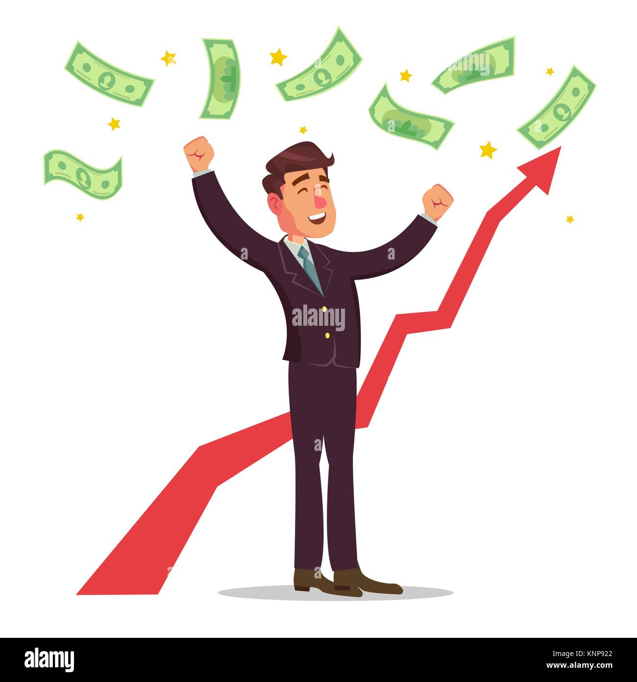 Happy Businessman Vector. Money Bills Falling. Office Worker Getting A Lot  Of Money. Poster With Winner Cheerful Manager. Isolated Character Cartoon  Illustration Stock Vector Image & Art - Alamy