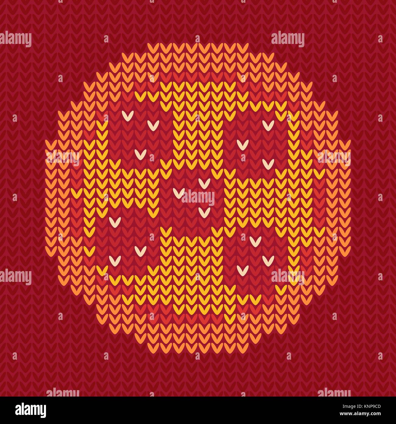 Jacquard knitted pizza on dark red background. Clipping mask used. Stock Vector