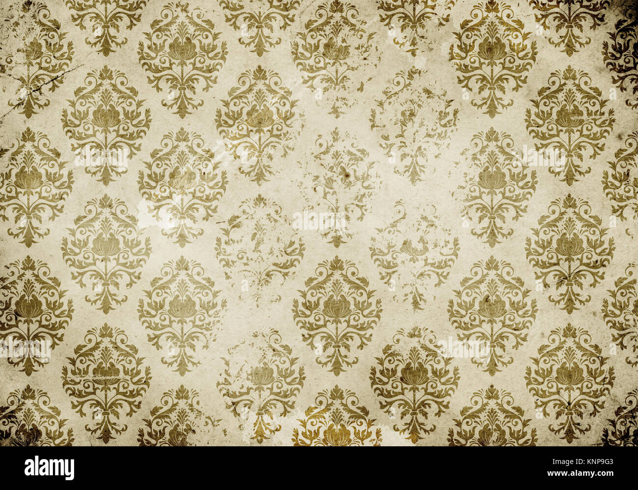 Old dirty paper background with vintage floral ornament. Old vintage