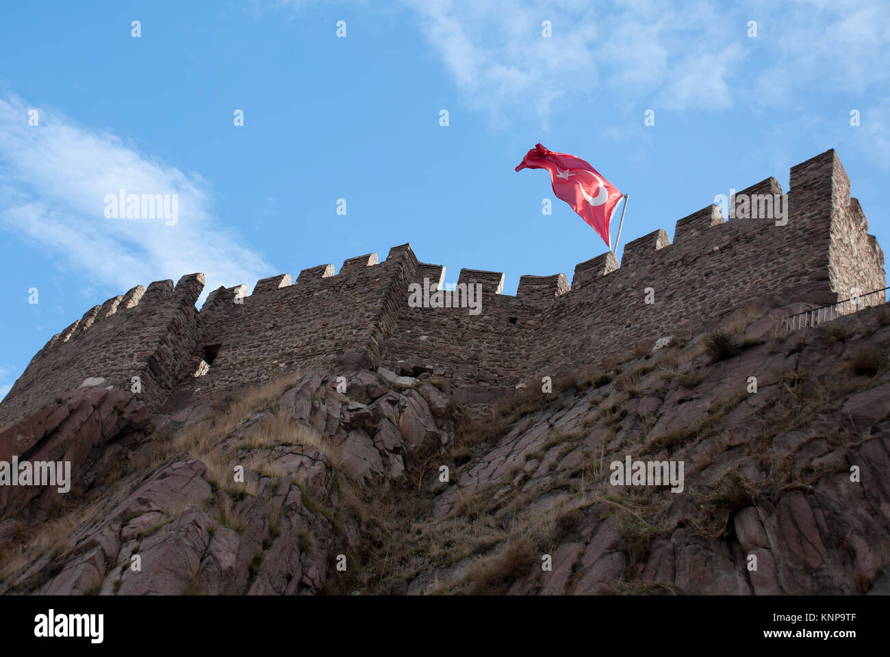 A low angle view of the Ankara Castle in Turkey. Stock Photo