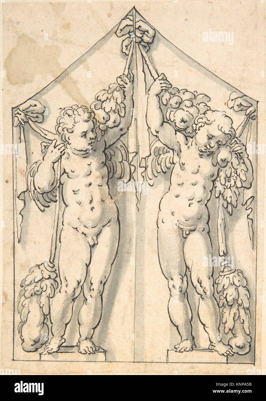 Panel of Shutter Decoration of Two Putti with Garlands. Artist: Anonymous, German, 17th century; Former Attribution: Formerly attributed to Stock Photo