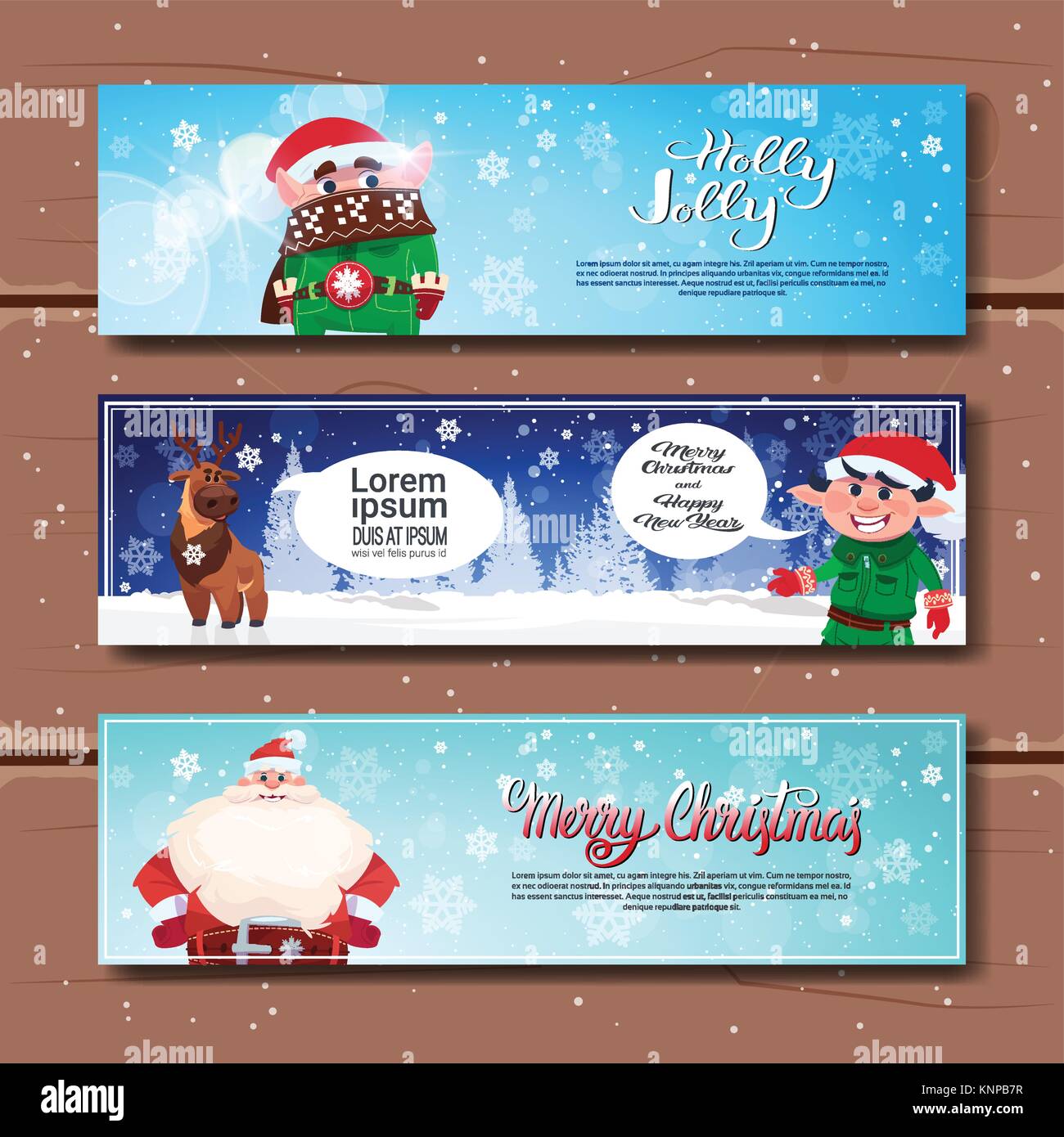 Merry Christmas And Happy New Year Horizontal Posters Set With Holiday ...