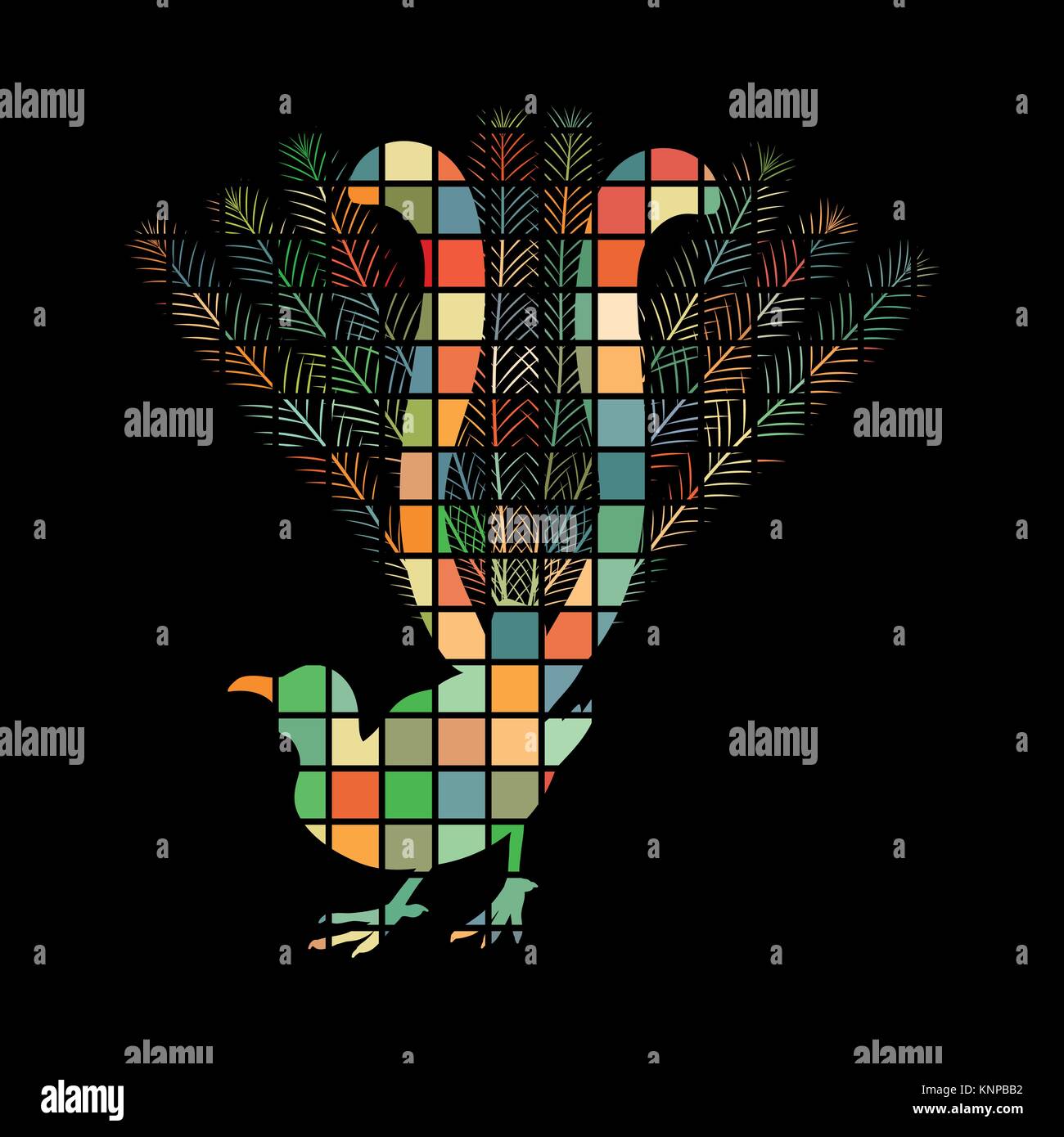 Lyrebird bird mosaic color silhouette animal background black Stock Vector