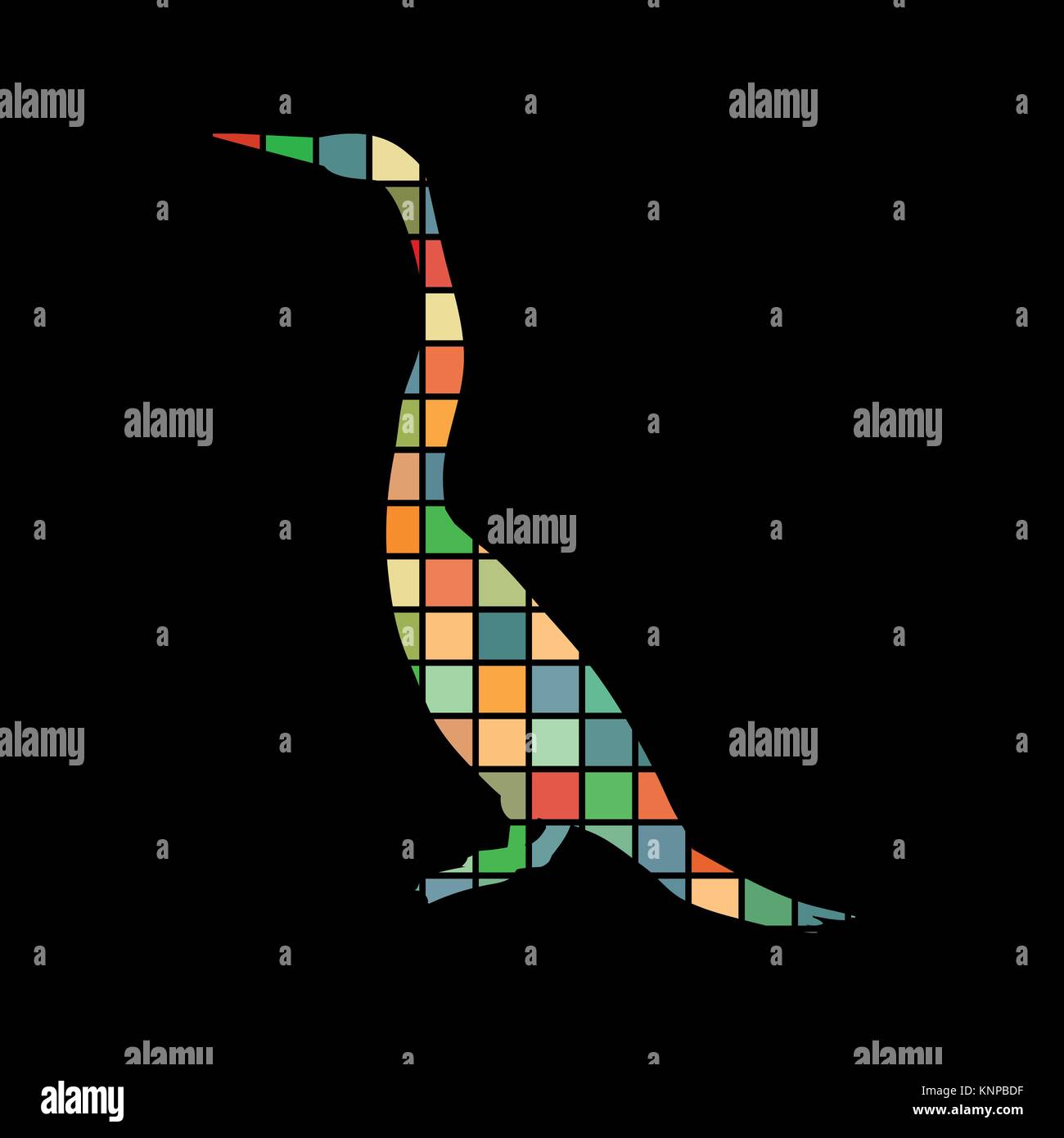 Snakebird anhinga bird mosaic color silhouette animal background Stock Vector