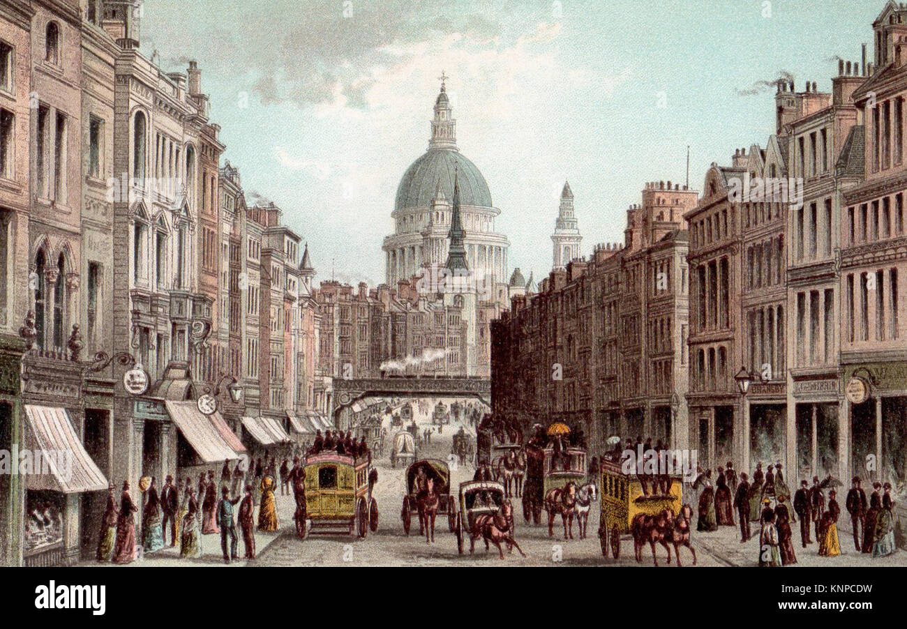 Fleet Street and St. Paul's Cathedral, London, Victorian illustration Stock Photo