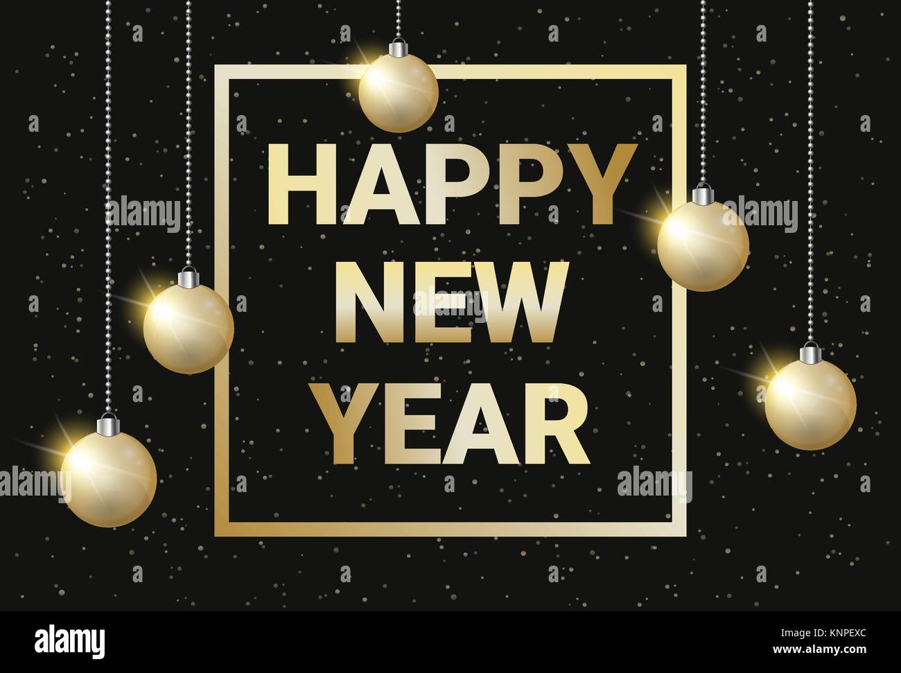 Happy New Year Golden Text On Black Glowing Background With Sniny ...