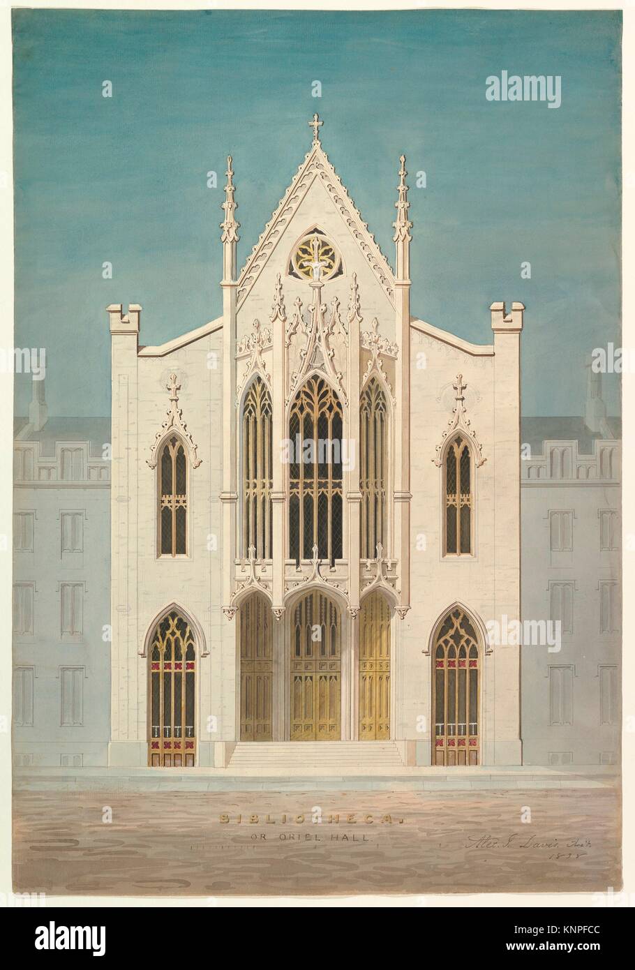 Study for a Library (front elevation). Artist: Alexander Jackson Davis (American, New York 1803-1892 West Orange, New Jersey); Date: 1838; Medium: Stock Photo