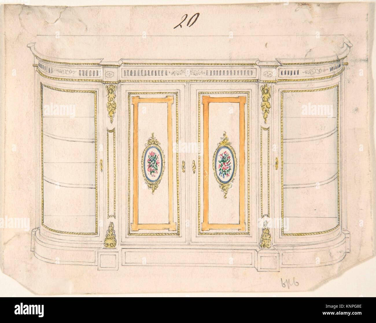 Cabinet Design. Artist: Anonymous, British, 19th century; Date: 19th century; Medium: Ink and watercolor; Dimensions: sheet: 4 15/16 x 6 5/16 in. Stock Photo