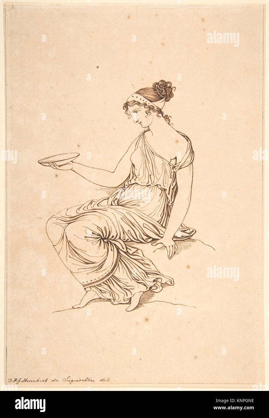 A Seated Woman in Profile. Artist: David-Pierre Giottino Humbert de Superville (Dutch, The Hague 1770-1849 Leiden); Date: n.d; Medium: Pen and brown Stock Photo
