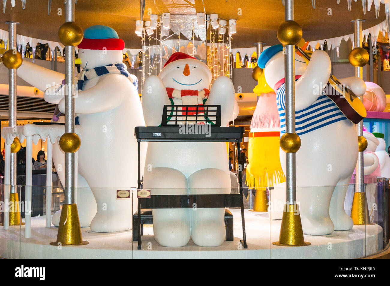 Snowman Christmas display at a shopping mall, Elements Mall, in Hong Kong Stock Photo