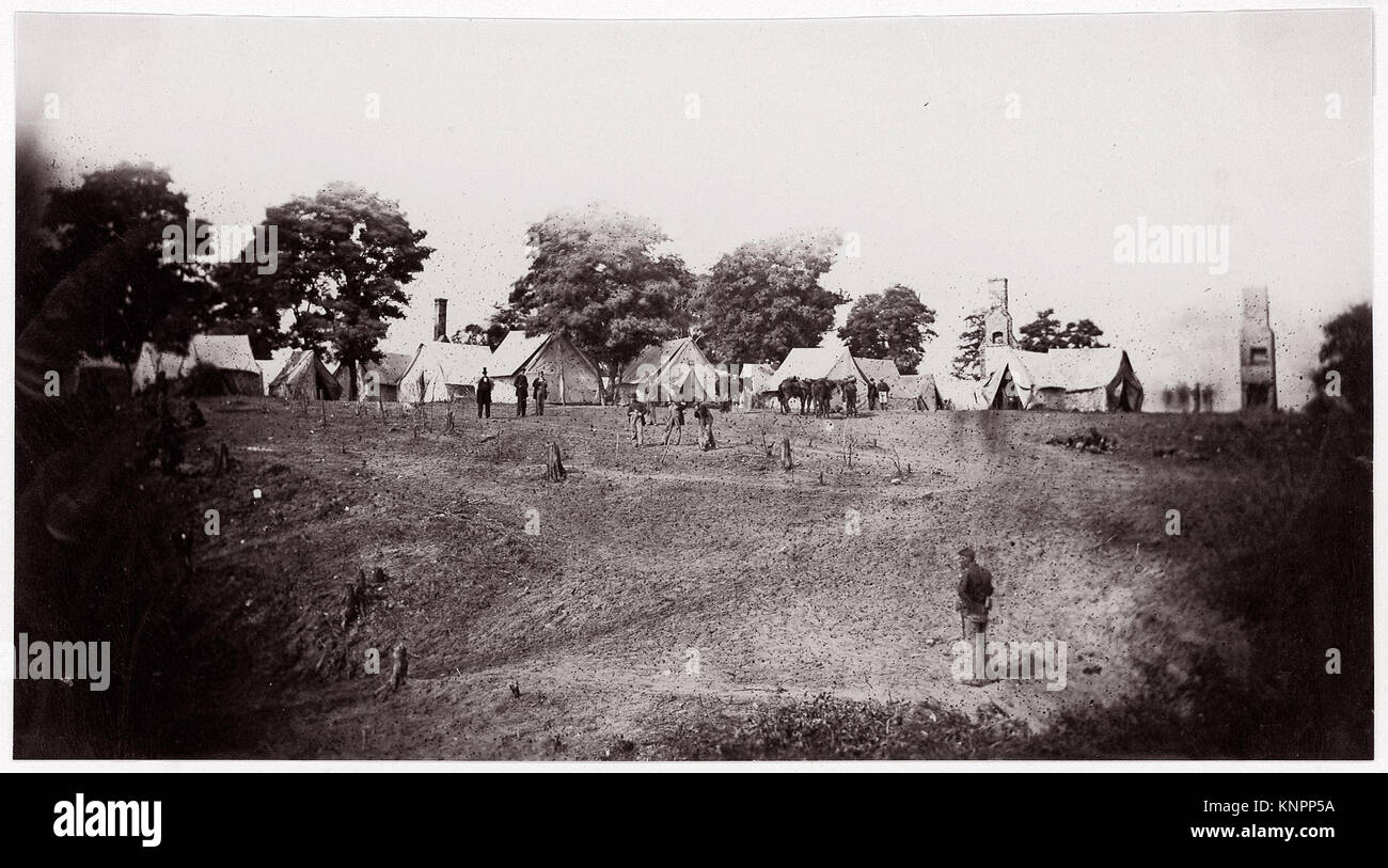 -Unidentified camp with ruined chimneys in background-. Brady album, p. 130 MET DP70776 267976 Stock Photo