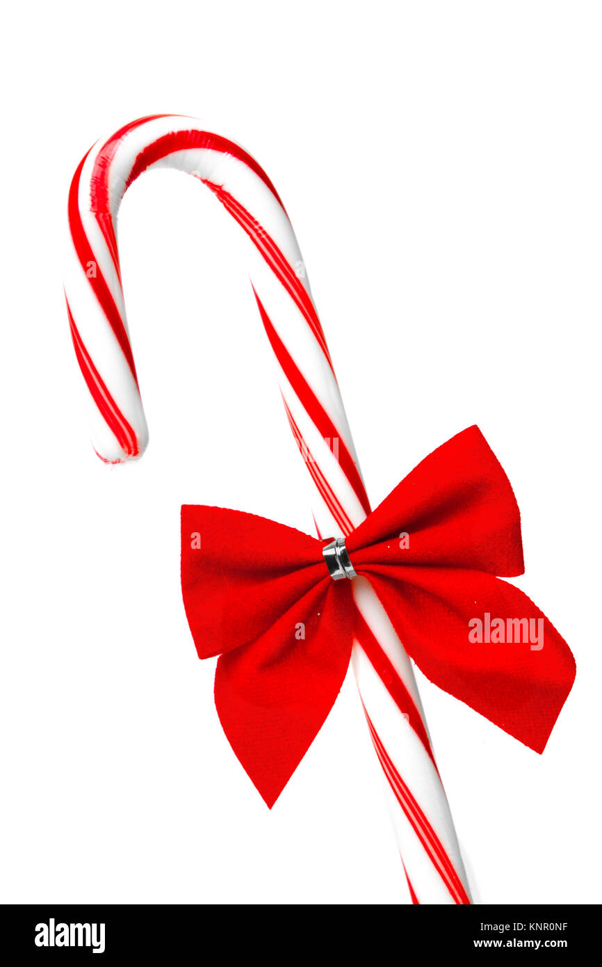 Christmas Candy Cane with Red Bow Isolated on White Background Stock ...
