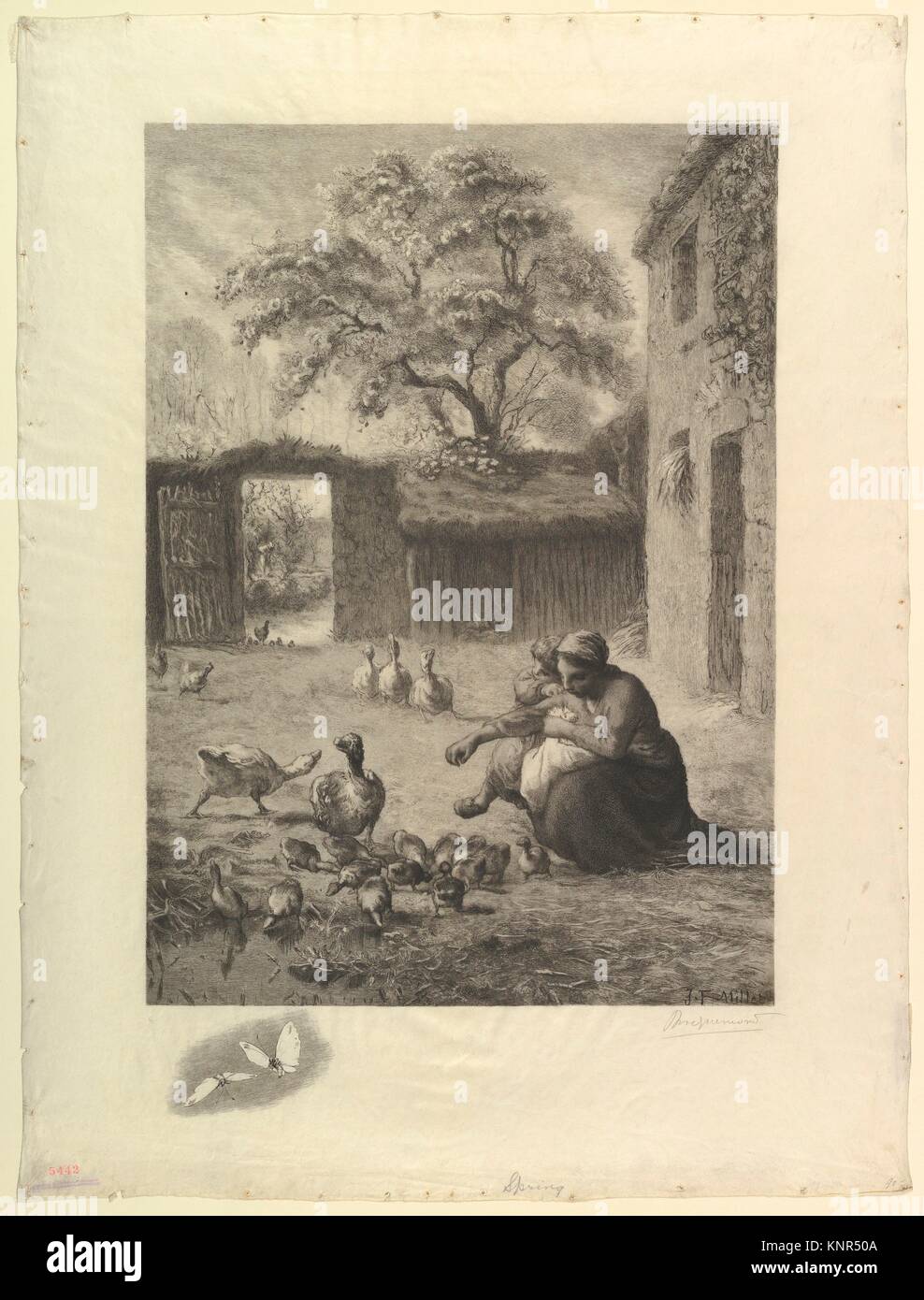 Spring, after a pastel by Millet. Artist: After Jean-François Millet (French, Gruchy 1814-1875 Barbizon); Artist: Félix Bracquemond (French, Paris Stock Photo