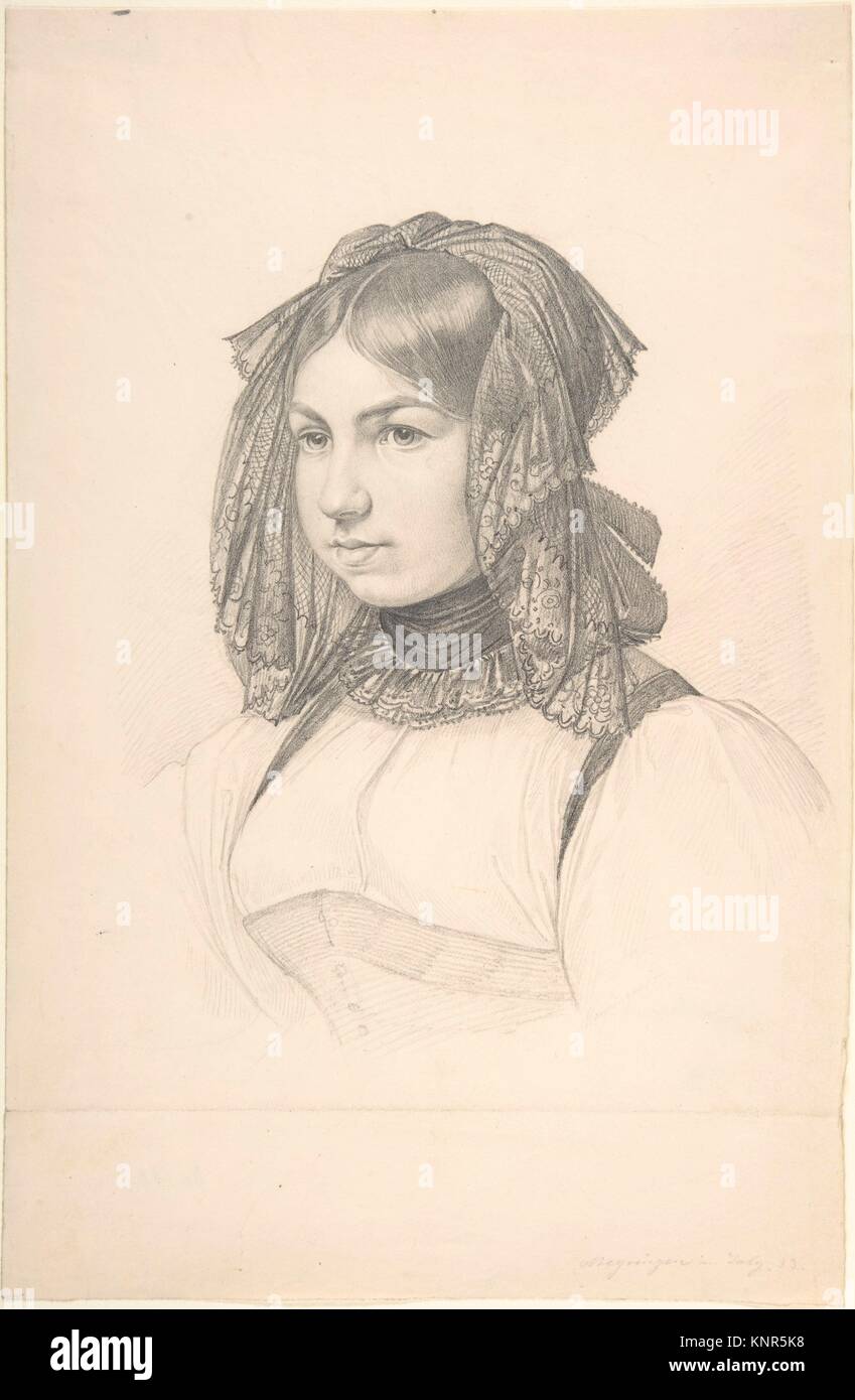 Swiss Girl. Artist: August Ferdinand Hopfgarten (German, Berlin 1807-1896 Berlin); Date: 1833; Medium: Graphite; Dimensions: sheet: 12 5/8 x 8 3/16 Stock Photo