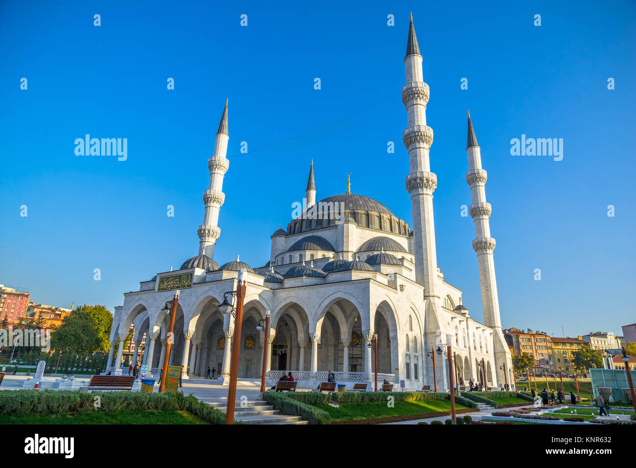 New Melike Hatun Mosque view from Genclik Park in Ankara,Turkey Stock Photo