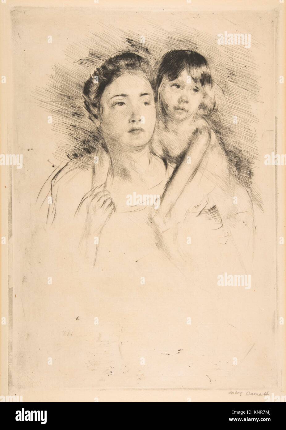 Denise Holding Her Child by Both Hands. Artist: Mary Cassatt (American ...