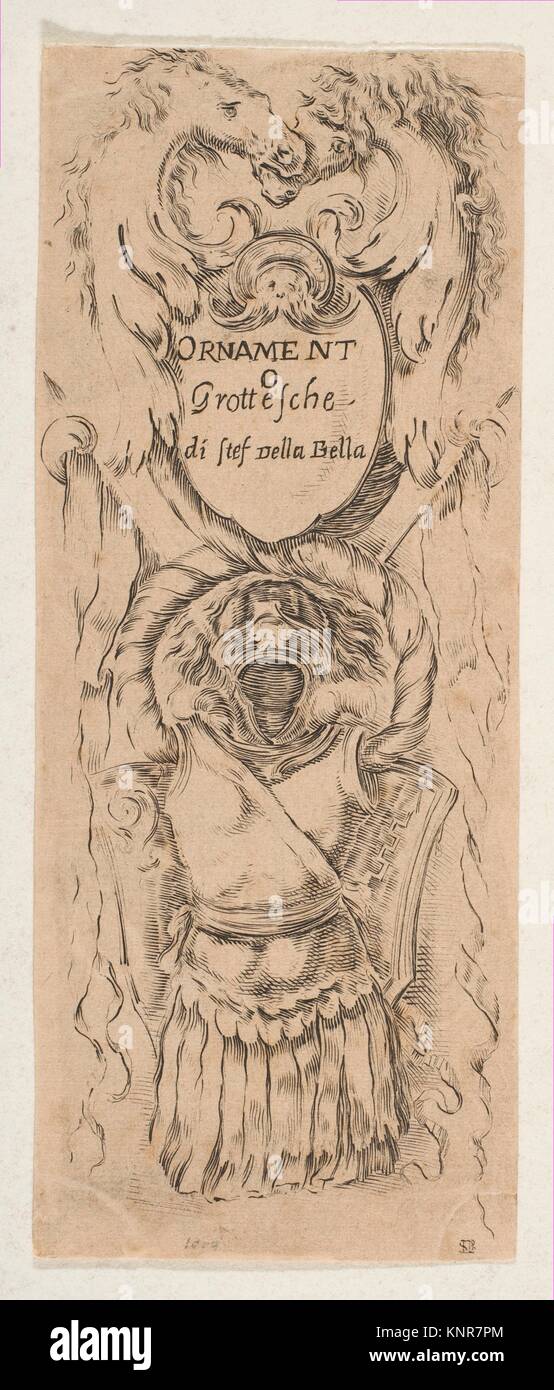 Two Horse Heads Framing a Shield. Artist Etched by Stefano della Bella